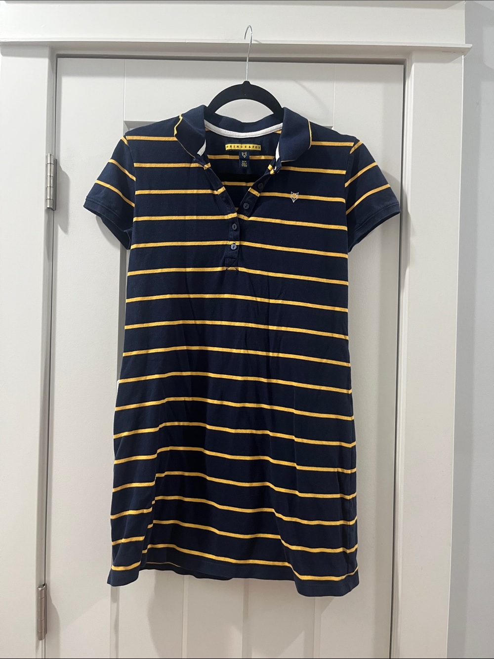 Prince & Fox Medium Y2K Navy & Yellow Striped Mini Polo Dress